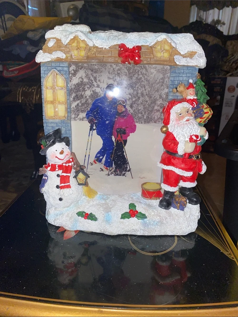 Festive Santa & Snowman Photo Frame - Holiday Home Decor with light (Red, White)